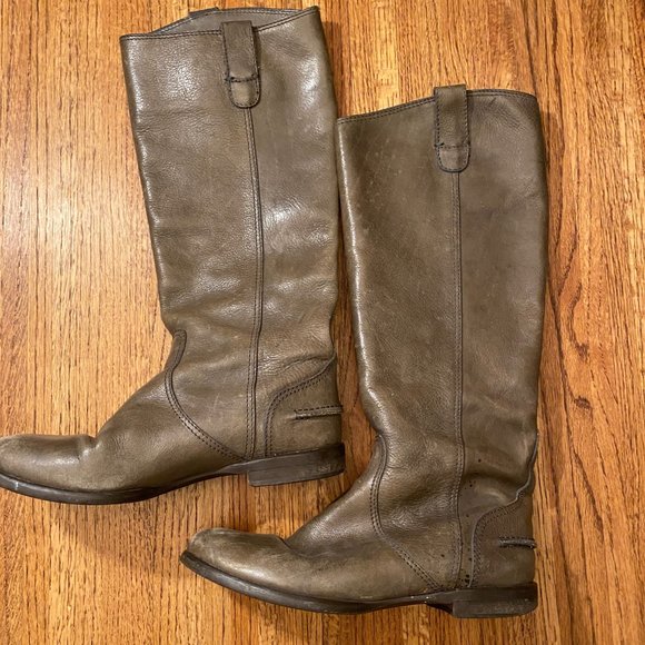 1937 Footwear Italy Women's Sz 6.5 Brown/Gra Leather Riding Tall Boots - Picture 2 of 11